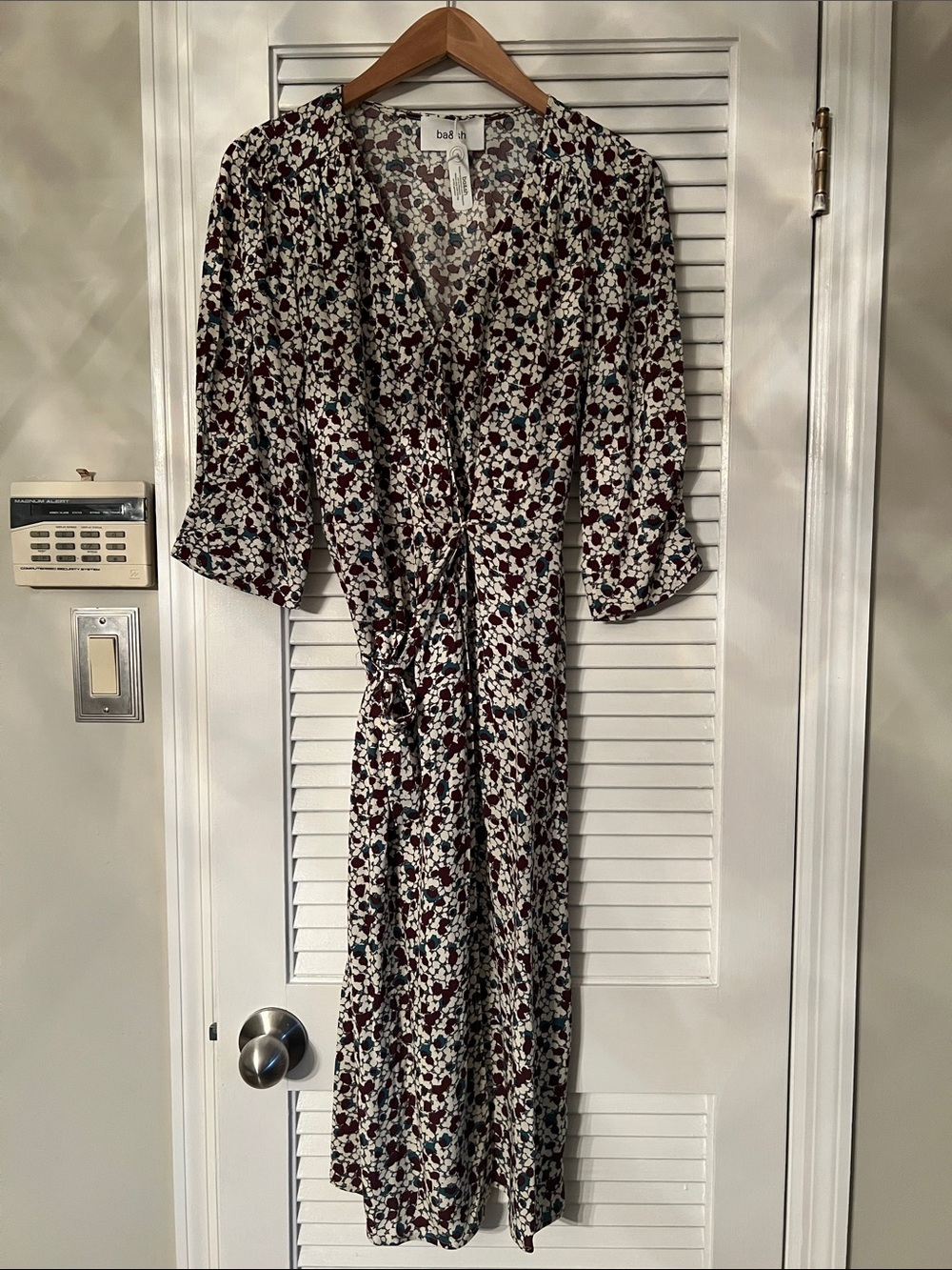 ba&sh Floral Midi Dress in White with Burgundy and Teal